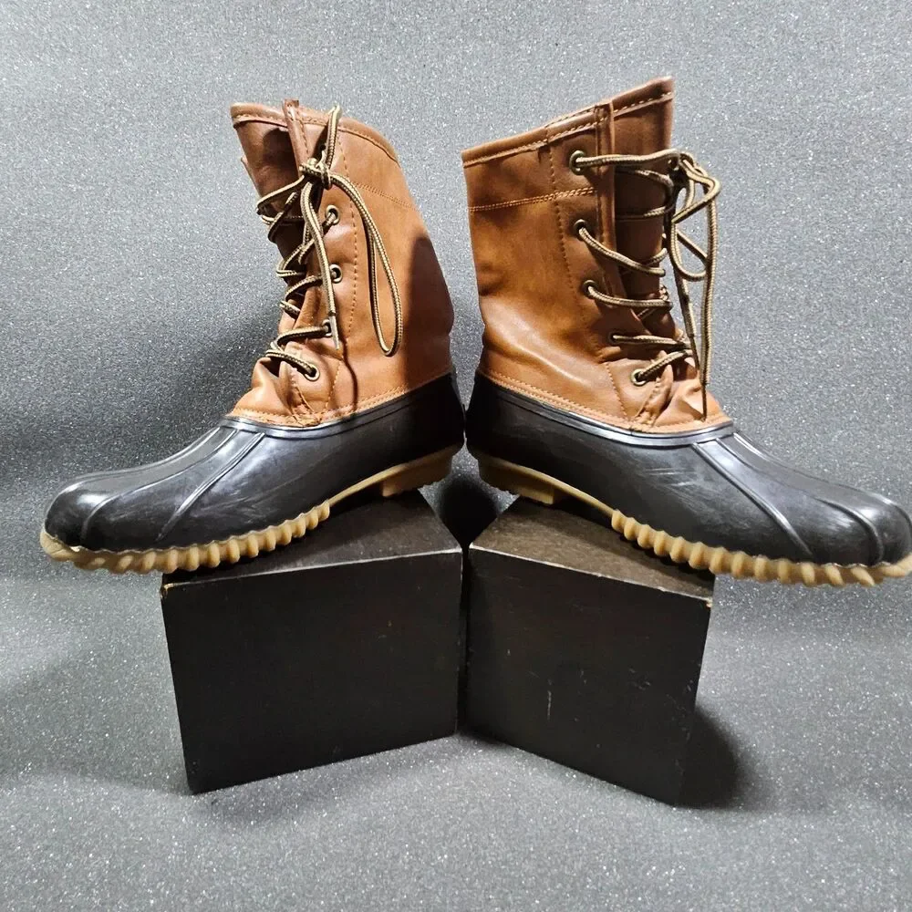 Sporto The Original Duck Boot Ariel Size 8 Tan & Black Mid Calf Winter rain